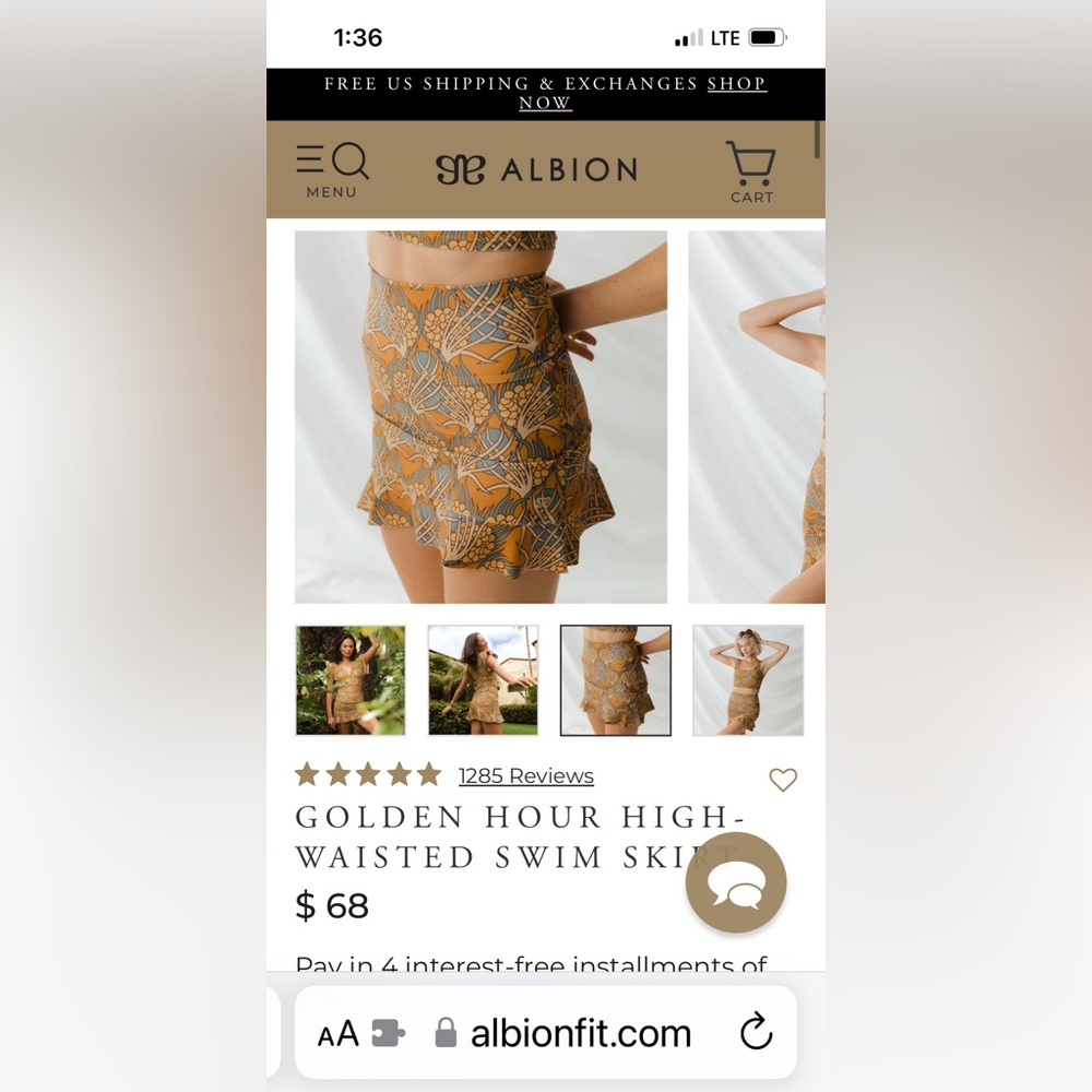 Albion women’s GOLDEN HOUR HIGH-WAISTED SWIM SKIRT size XS